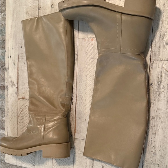 Zara Beige Chunky Knee High Leather Boots Size 6.5/37 Cabincore Cozy Minimalist - Picture 12 of 12